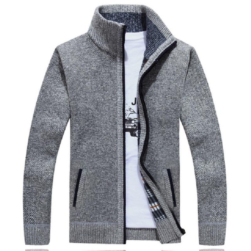 Cappotto Maglione Lavorato a Maglia Invernale Spesso da Uomo Cardigan Manica Lunga Pile Zip Intera Maschile Casual Taglie Forti Abbigliamento per Autunno