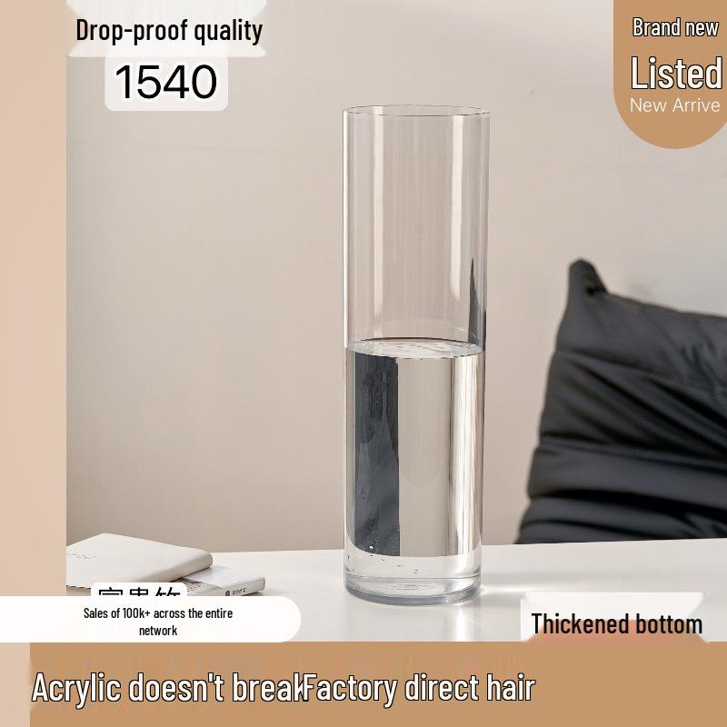 Acrylic Transparent Vase for Flower Arrangements and Lucky Bamboo - Large Straight Cylinder Design