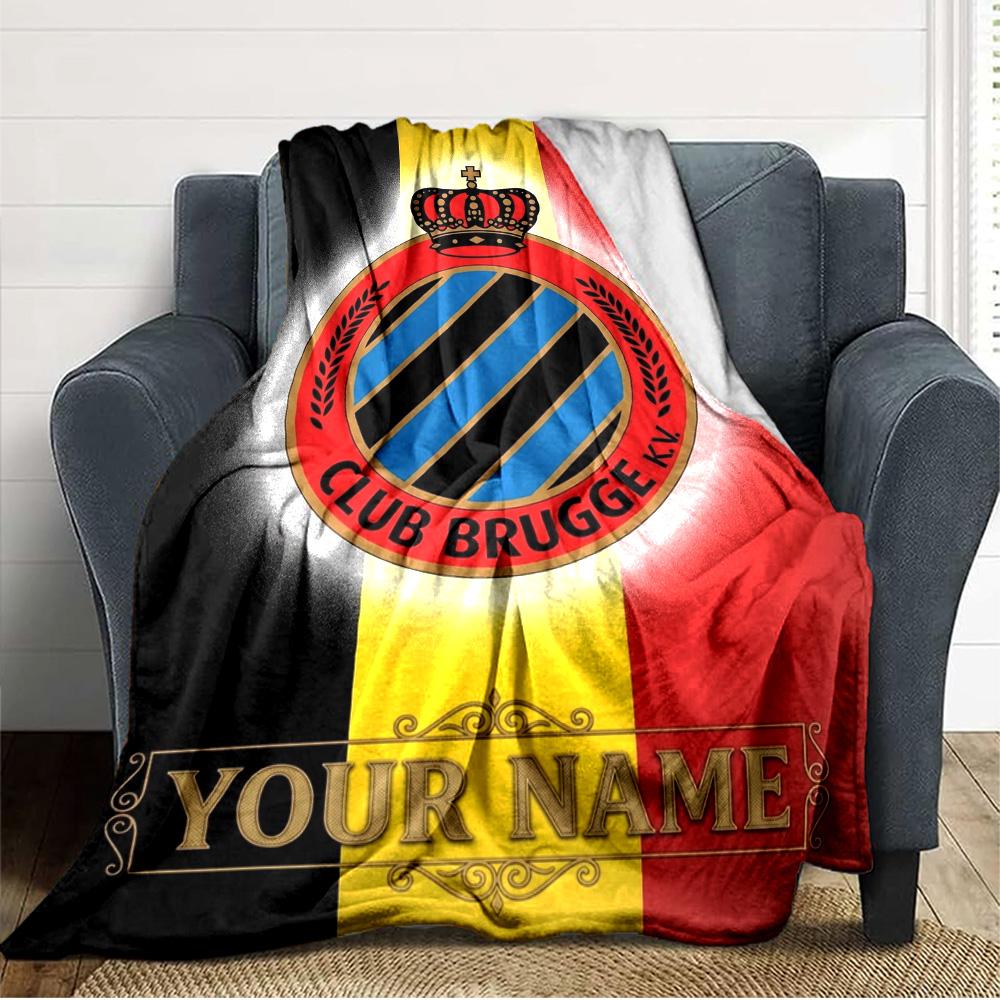 Name Custom Club Brugge Logo Print Flannel Blanket High Quality Warm Comfortable Cover for All Seasons Perfect for Gifts Home Decor