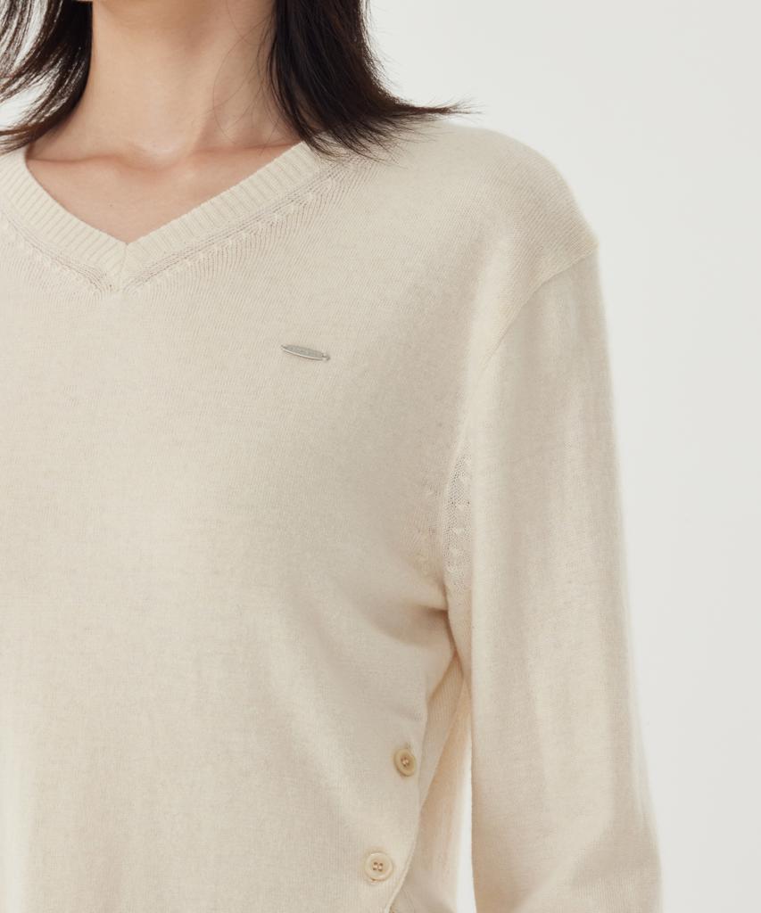 COVERNAT WOMAN V-Neck Wool Blend Knit Ivory