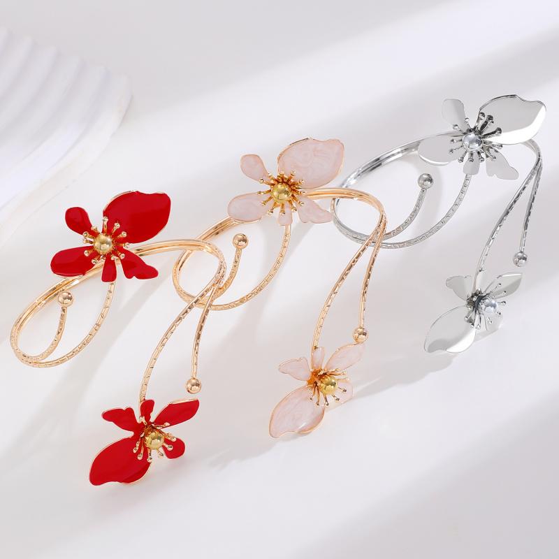 2026 New Trendy Elegant Red Flower Cuff Bracelet for Women Personality Adjustable Arm Bracelets Party Charm Jewelry Accessories