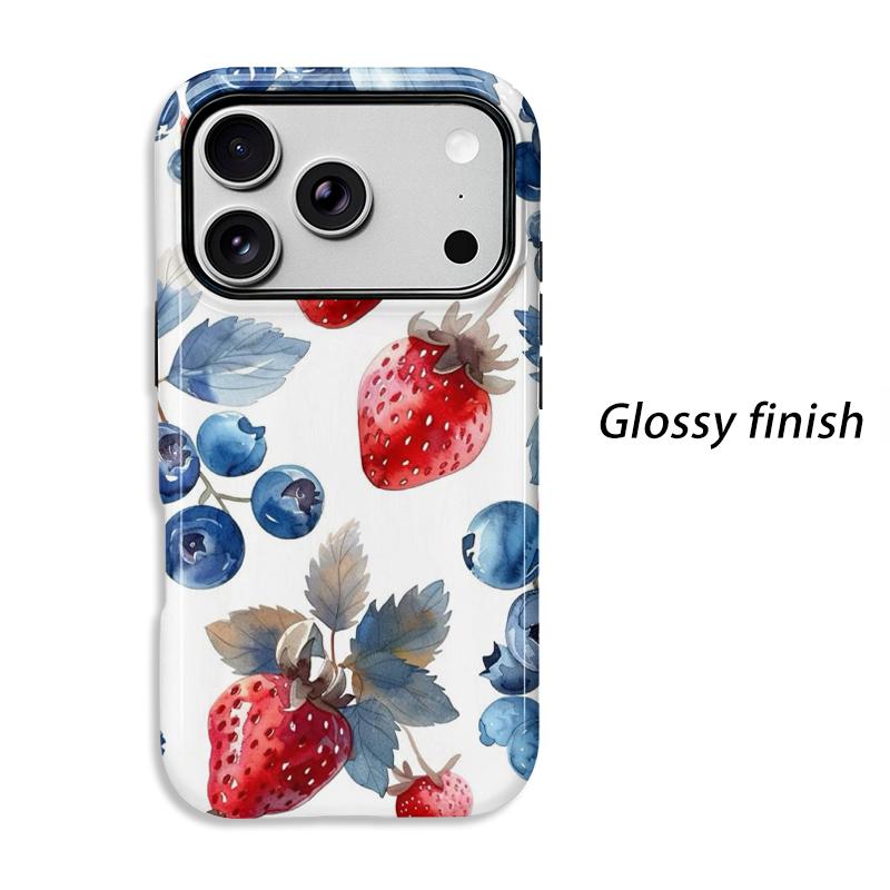 Farm Fresh Watercolor Strawberry Blueberry Fruit Art Graphic Film Aesthetic Protective Shockproof Bumper Phone Case For iPhone 14 15 16 Pro Max Plus