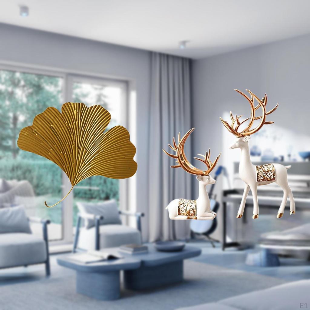 Wrought Iron Ginkgo Leaves Wall Decor European Reindeer Statues Collectable Craft Sculpture for
