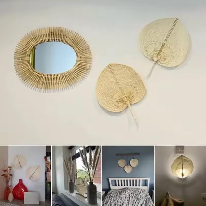 1PC Pure Handmade Peach Shaped Bamboo Woven Fan/ Bamboo Rattan Hand Fan Summer Cooling Supplies Hand Cranked Fan /mini Fan/