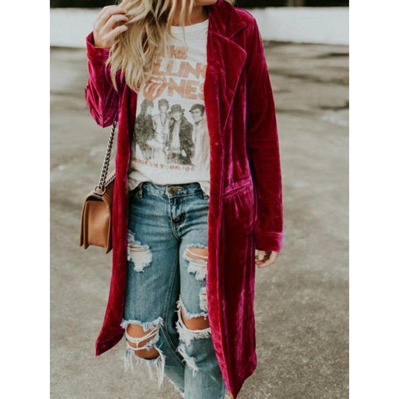 YYFS Dámská móda Ležérní Podzim Zima Jednobarevný Potisk Dlouhý Rukáv Kabáty(Ženy)
