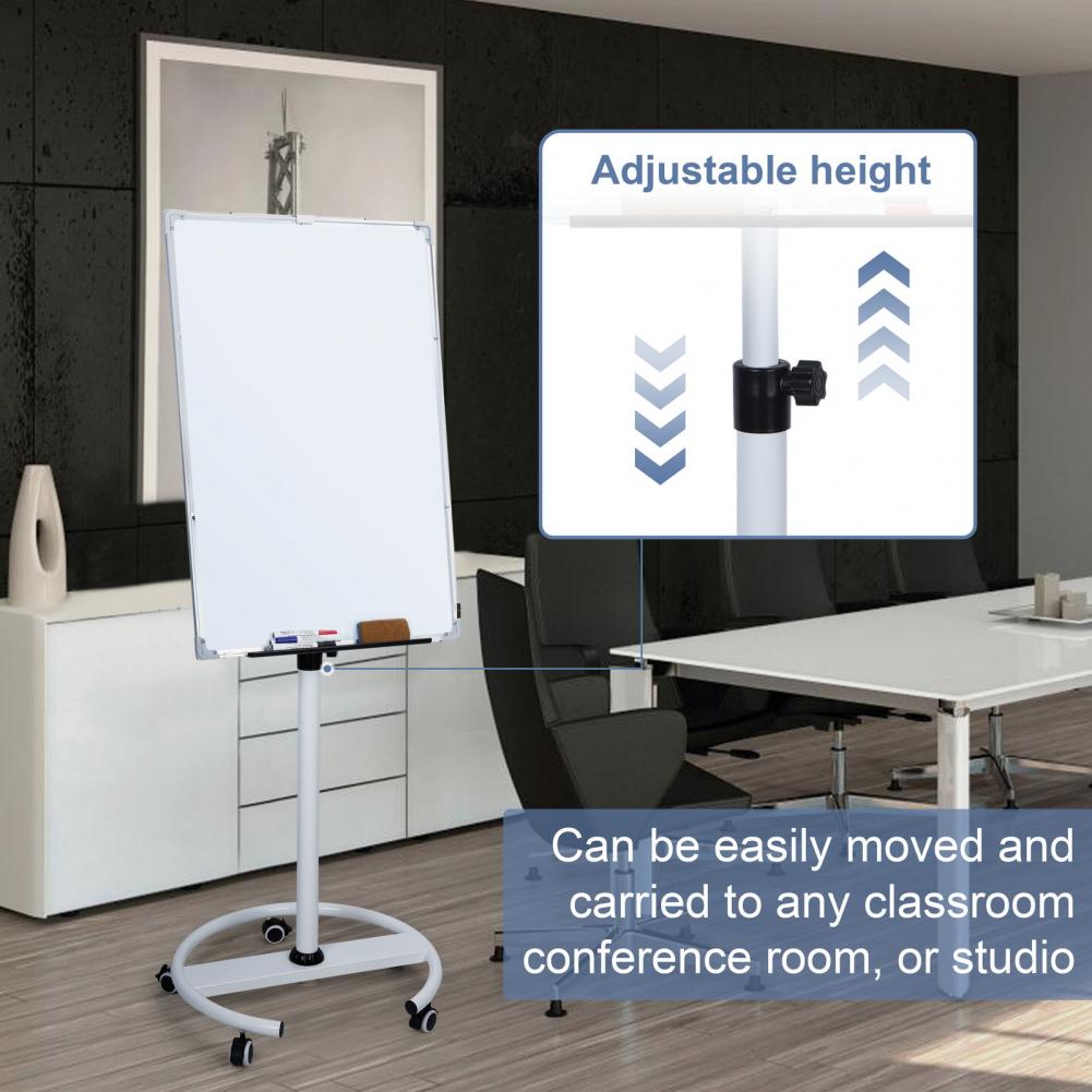Erasable Writing Board With Magnetic Surface Adjustable Height Round Wheel Base Office Whiteboard Pen Holder Flip Chart Hook