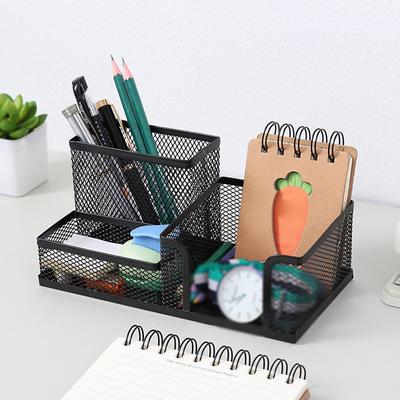 3 Grid Iron Desktop Pen Holder Storage Box Mesh Organizer Home Stationery Case KTY