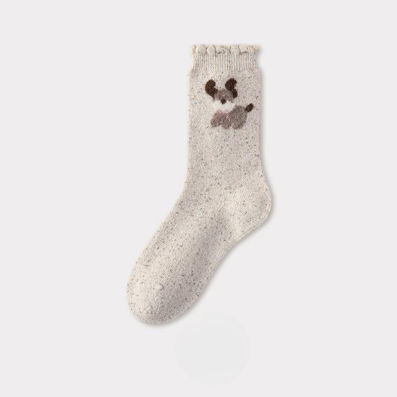 Thick and Warm Wool Socks for Autumn and Winter, Cute Cartoon Dot Yarn Mid-calf Socks, and Long Socks for A Little Girl Puppy