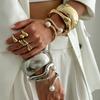 Design Sense Irregular Metal Lines Imitation Pearl Bracelet Exaggerated Stacking Wearing Large Glossy Spring Bracelet