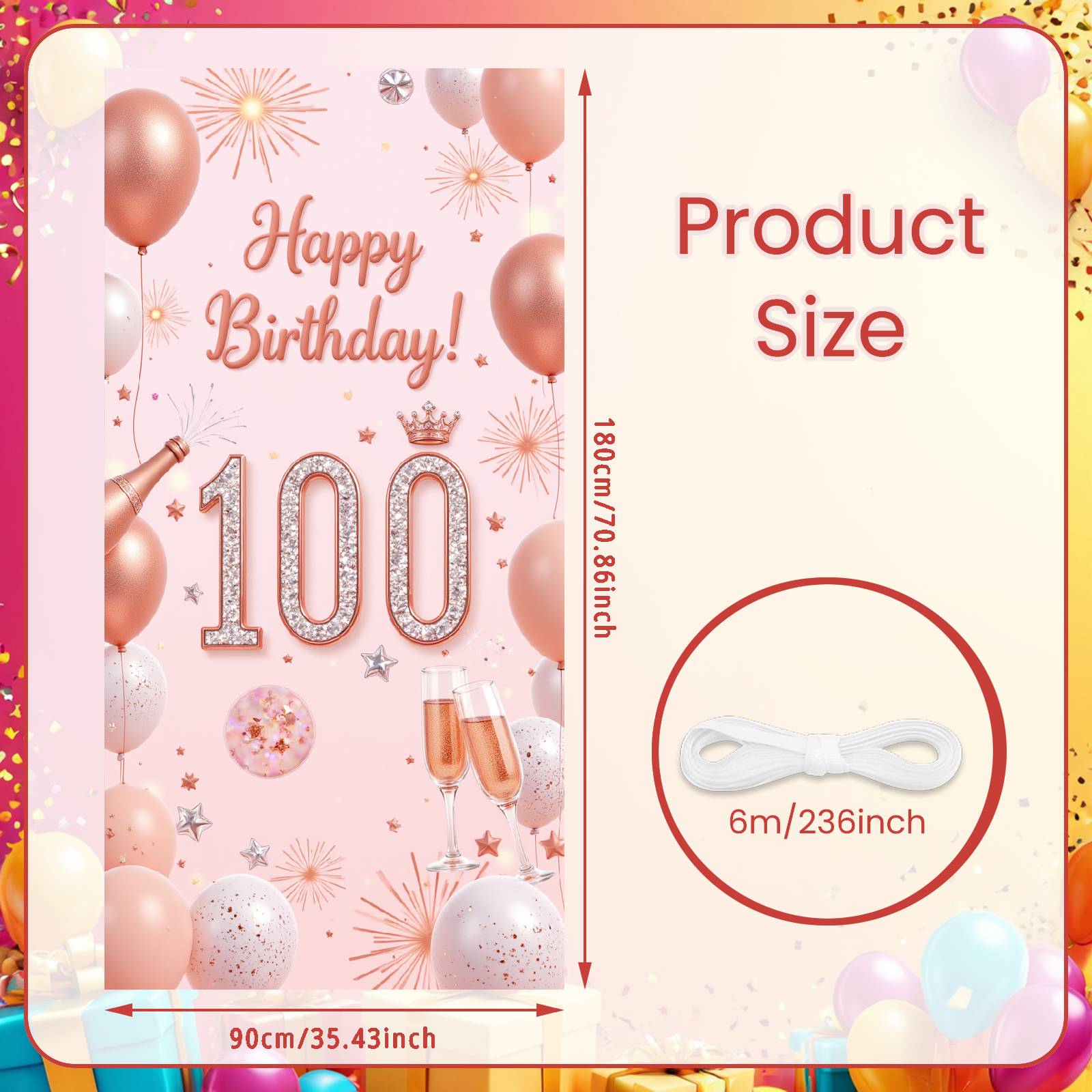 

100th Birthday Backdrop Champagne Centenarian Celebration Banner Centenary Birthday Display Sparkling Star Accents