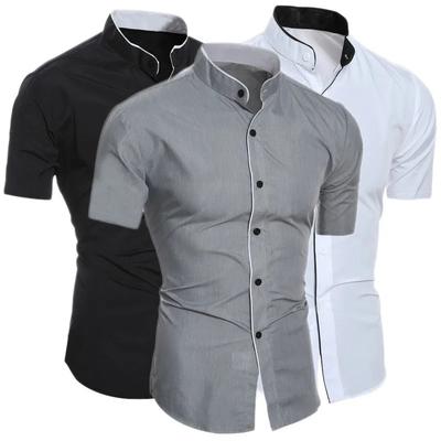 Chemise d'été à manches courtes pour hommes, col montant, couleur unie, décontractée, mode, simple boutonnage