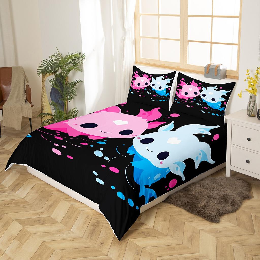 Comforter Kawaii Axolotl Full For Kids Boys Girls Room Decorpink Cute Cartoon Animal Bedding Set Sea Coral Shell Soft Warm