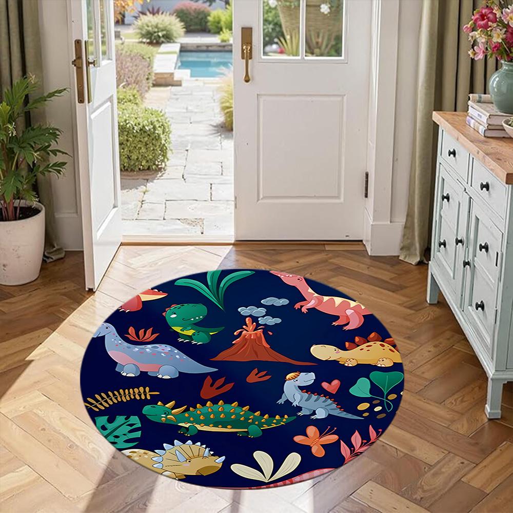 Runder Dinosaurier-Teppich Design für Wohnzimmer Schlafzimmer Eingangsbereiche Spielzimmer Rutschfester Runder Teppich Büro Heimdeko Perfekte Geburtstags-Weihnachtsgeschenkidee