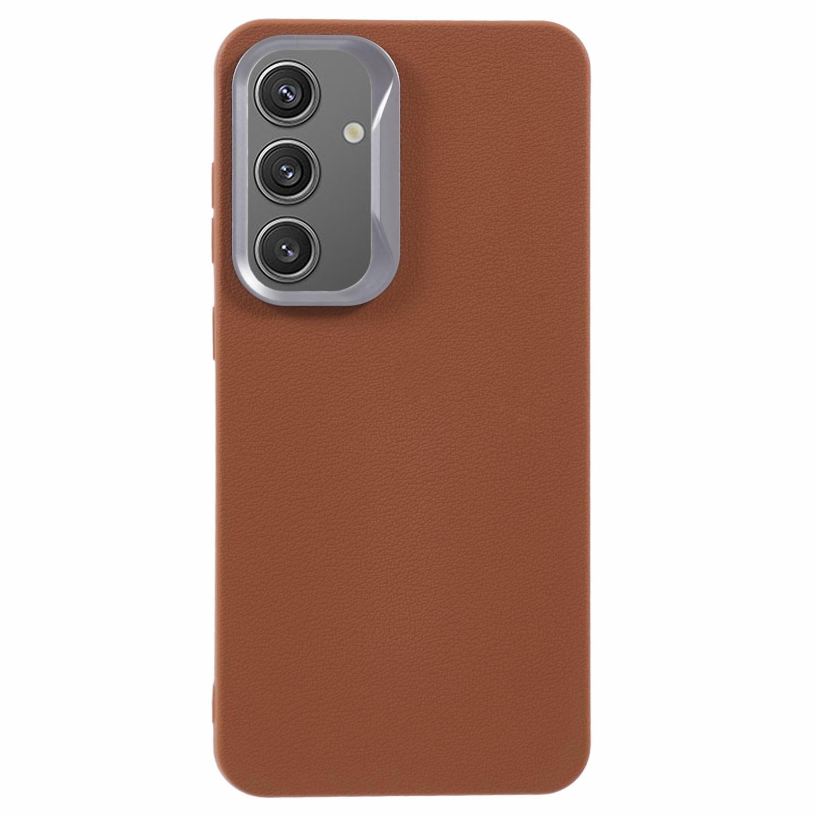 

For Samsung Galaxy S24 Case Leather Textured TPU Shockproof Phone Cover Brown