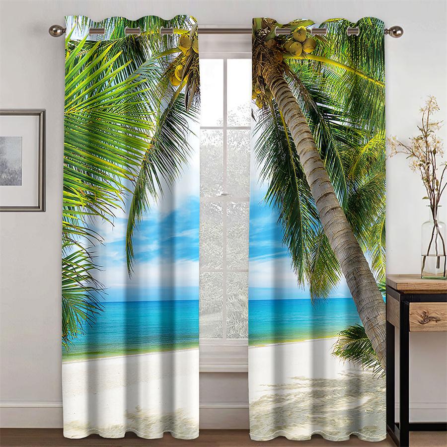 Summer Sea Beach Printed Curtains for Living Room Bedroom Coastal Landscape Home Decor