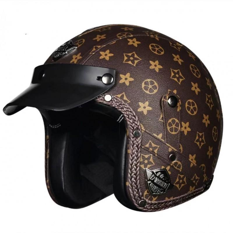 PU Leather Half Face Helmet Retro Style DOT Approved Motorcycle E-Bike Men Women