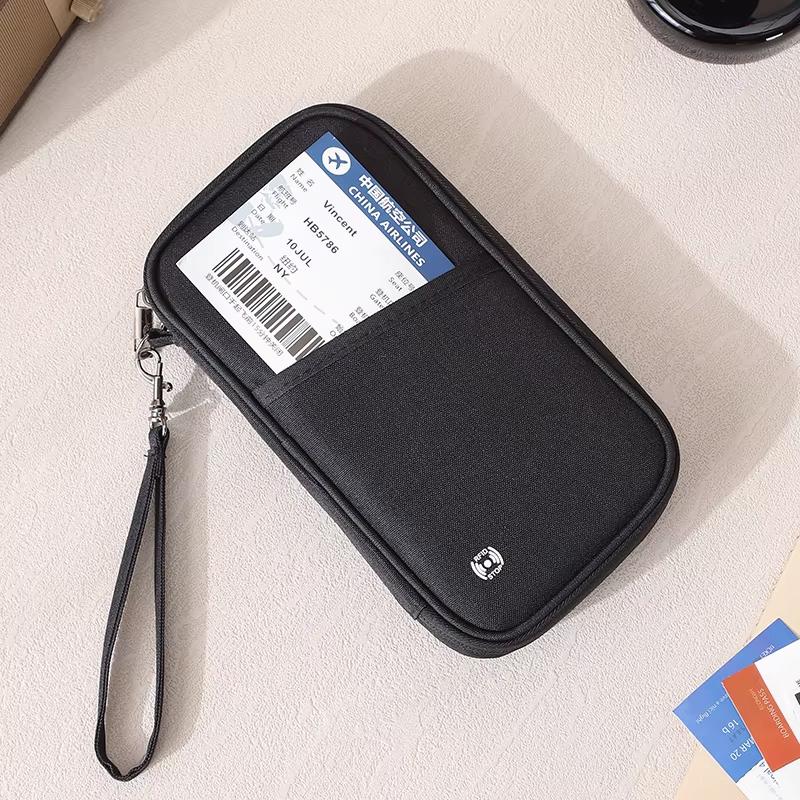 

Lightweight Travel Passport Cover Wallet Document Organizer Bag with Zipped Oxford Design Detachable Wrist Strap for Women and чорний