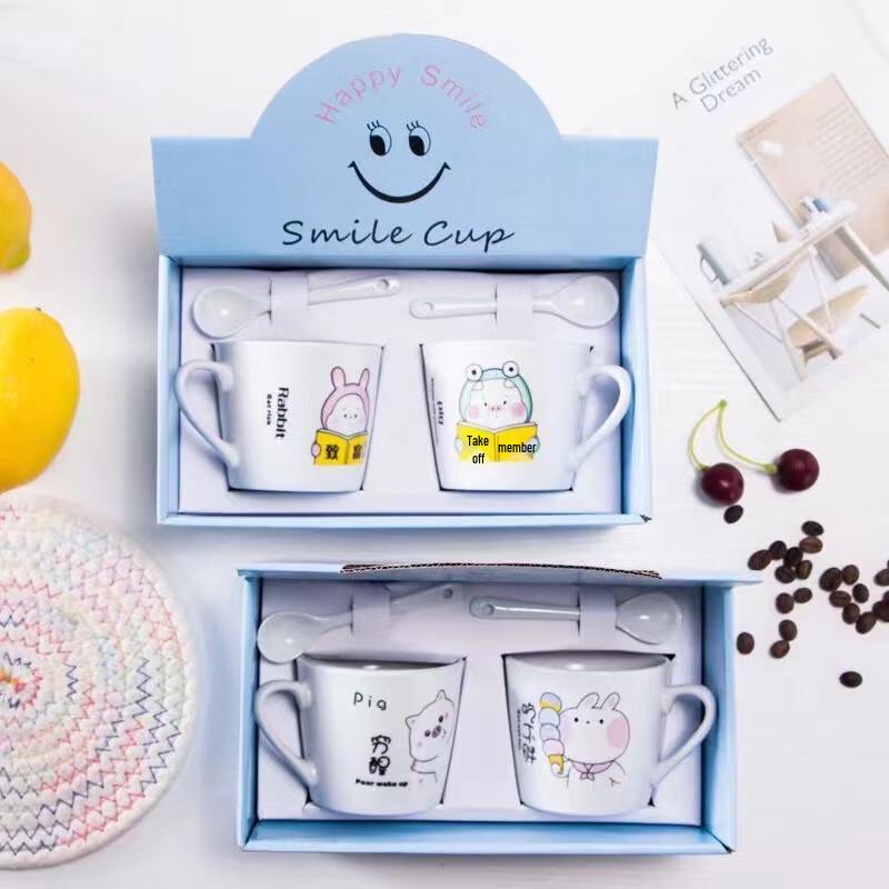 Cartoon Ceramic Mug Set with Spoons