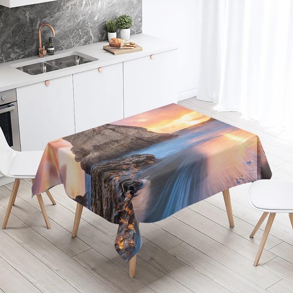 Nature Scenery Tablecloth Beach  Printed  Party Restaurant Table Decoration Stain Resistant & Waterproof