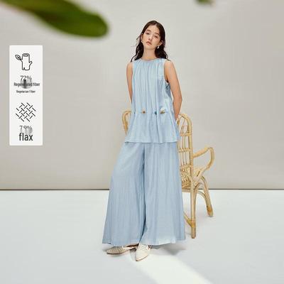 Ensemble chemise sans manches et pantalon large en lin mélangé pour femme INMAN