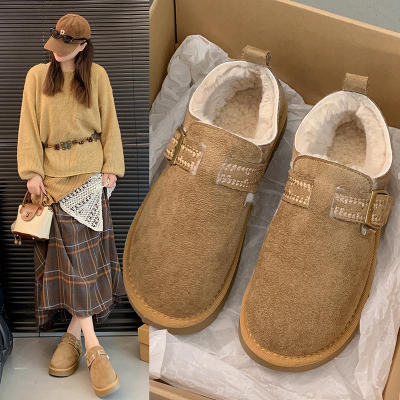 2025 NEW Women's Hot Sale Warm and Comfortable Thickened Fleece Lined Warm Cotton Shoes Round Toe Flat Heel Leisure Shoes