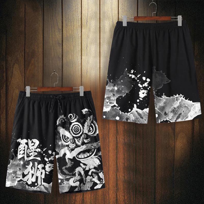 

Chinese Black Lion Dance Flower Red Pink Boxing Muay Thai Kickboxing Training Shorts Print Martial Art Unisex Men Women Fitness Sport Gym Workout S