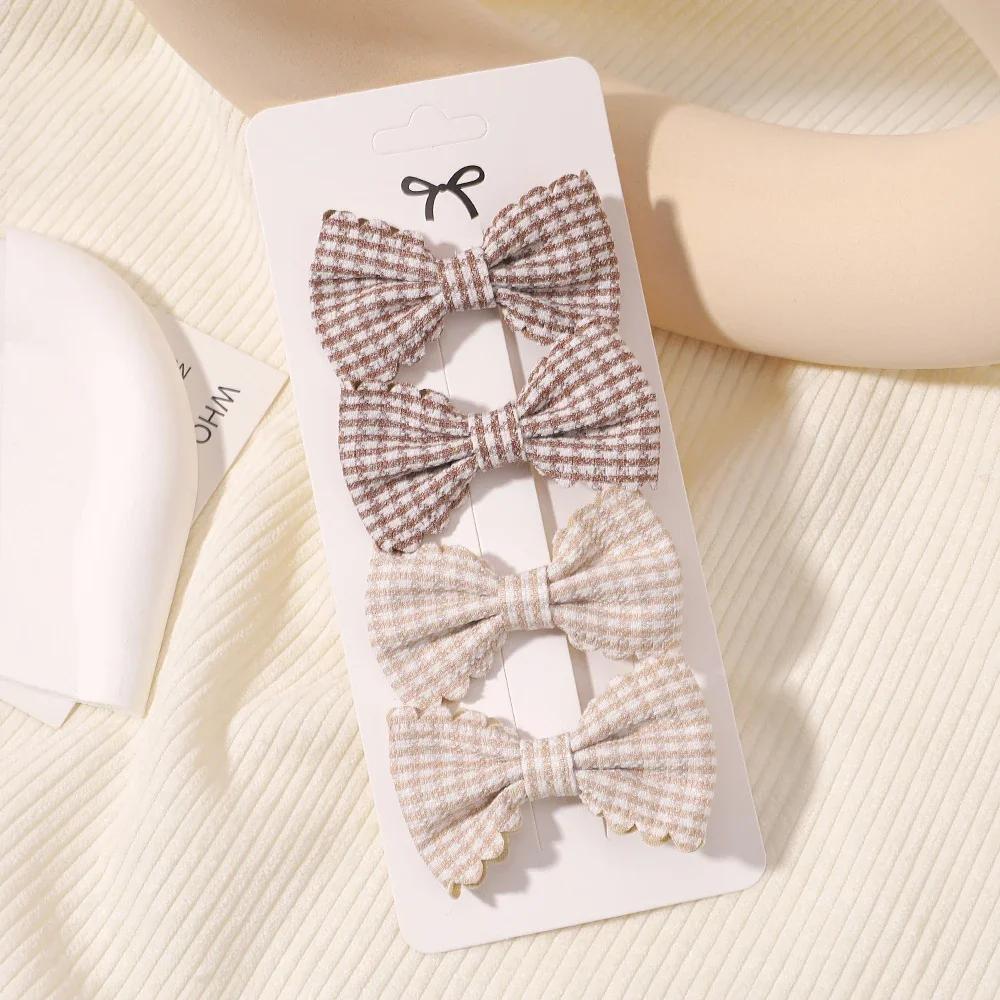4Pcs/Set Candy Color Mini 2.5" Sweet Bows Hair Clips for Baby Girls Lovely Plaid Hairpins Hairgripes Headwear Hair Accessories