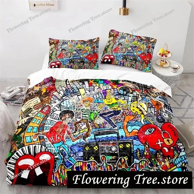 Graffiti Hip Hop Modern Street Art Bedding Set Boys Girls Twin Queen Size Duvet Cover Pillowcase Bed Kids Adult029
