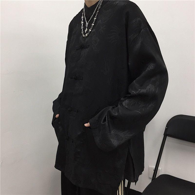 Herren Sommer Drachenrobe: Hemd mit chinesischen Knöpfen, Tang-Anzug, Sonnenschutzjacke aus Eisseide