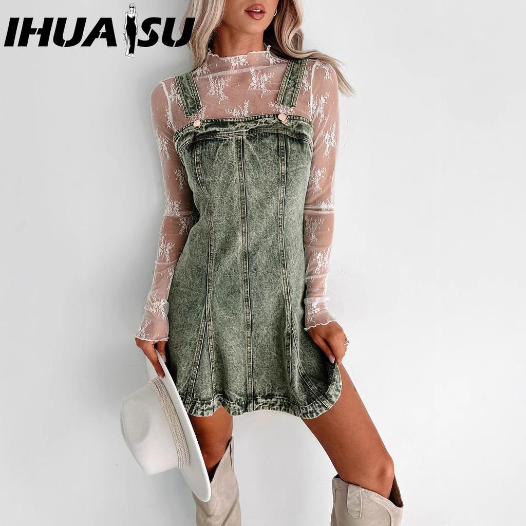 IHUASU Street Hipster Slimming Fashion All-in-one Denim Halter Tank Dress