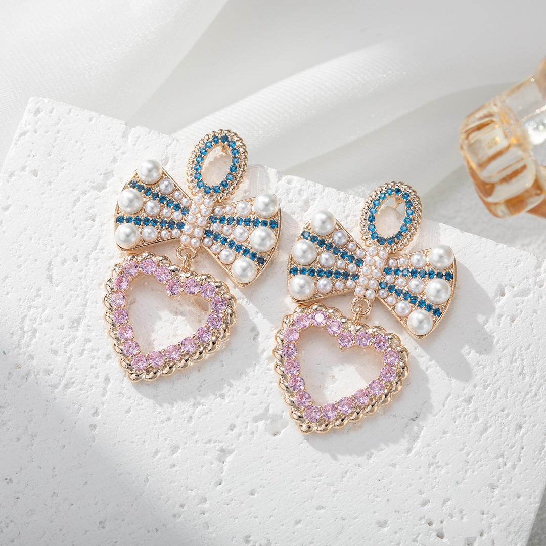 2026 Fashion Girl Group Love Bow Earrings S925 Silver Needle Temperament Girly Stud Earrings Jewelry