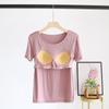New Summer Ladies Modal Pajamas One Piece Top T-Shirt with Chest Pad Short Sleeve Bottoming Shirt Homewear Sleep Wear Women