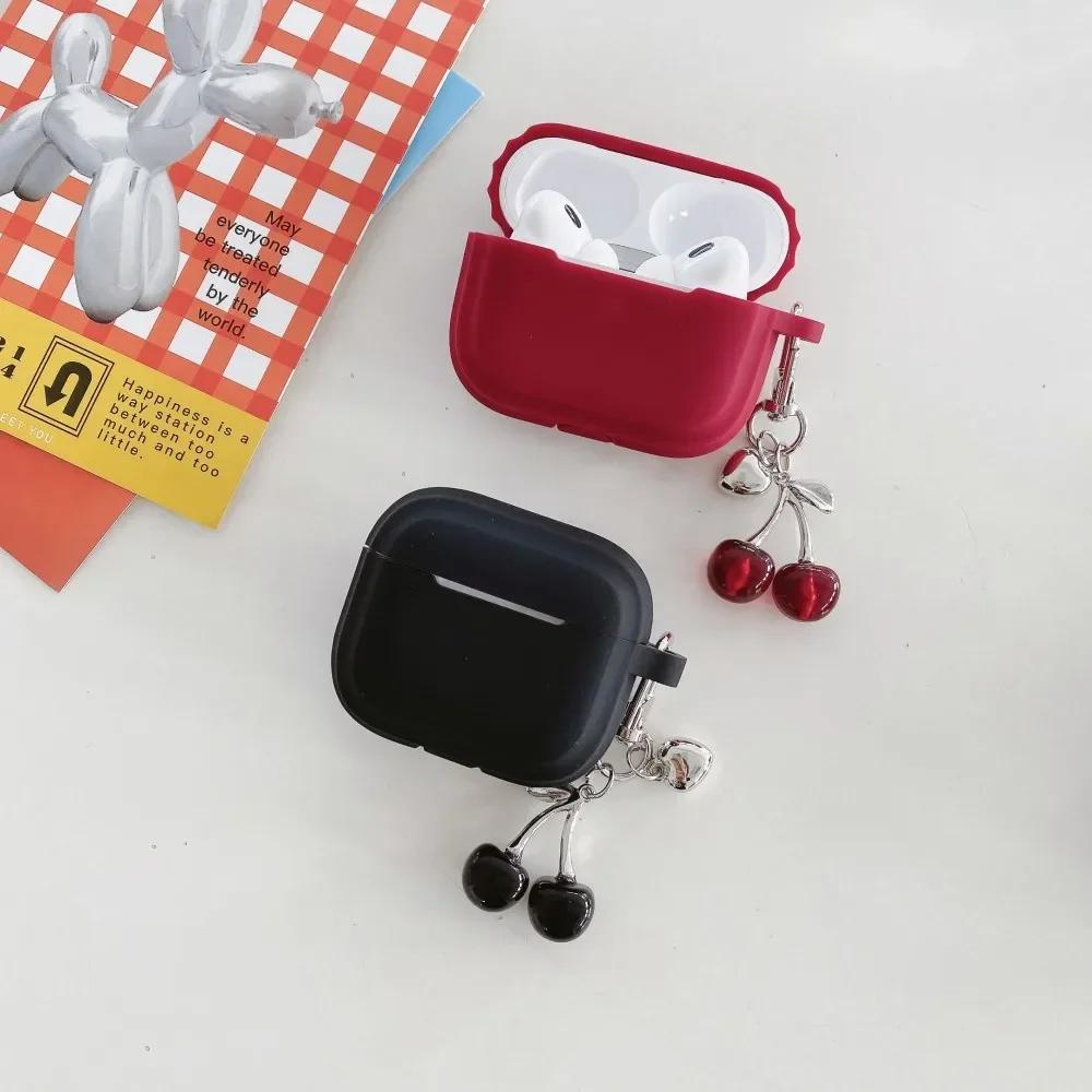 Silicone Case for Airpods 4 3 Pro 2 1 Protect Sleeve with 3D Cherry Pendant Wireless Earphone Cases for Apple Airpods Pro2 Cover