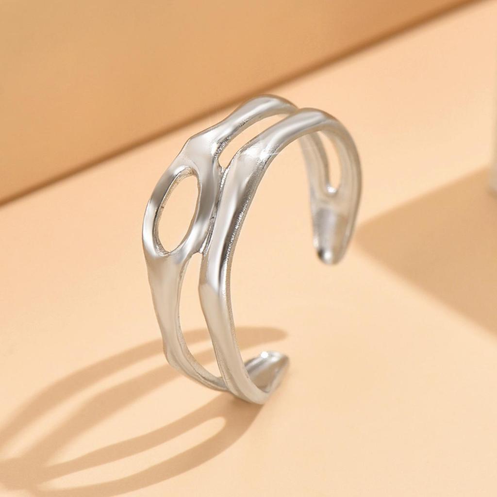 Cross-border Irregular Shaped Hollow Stainless Steel Adjustable Gold Plated Ring
