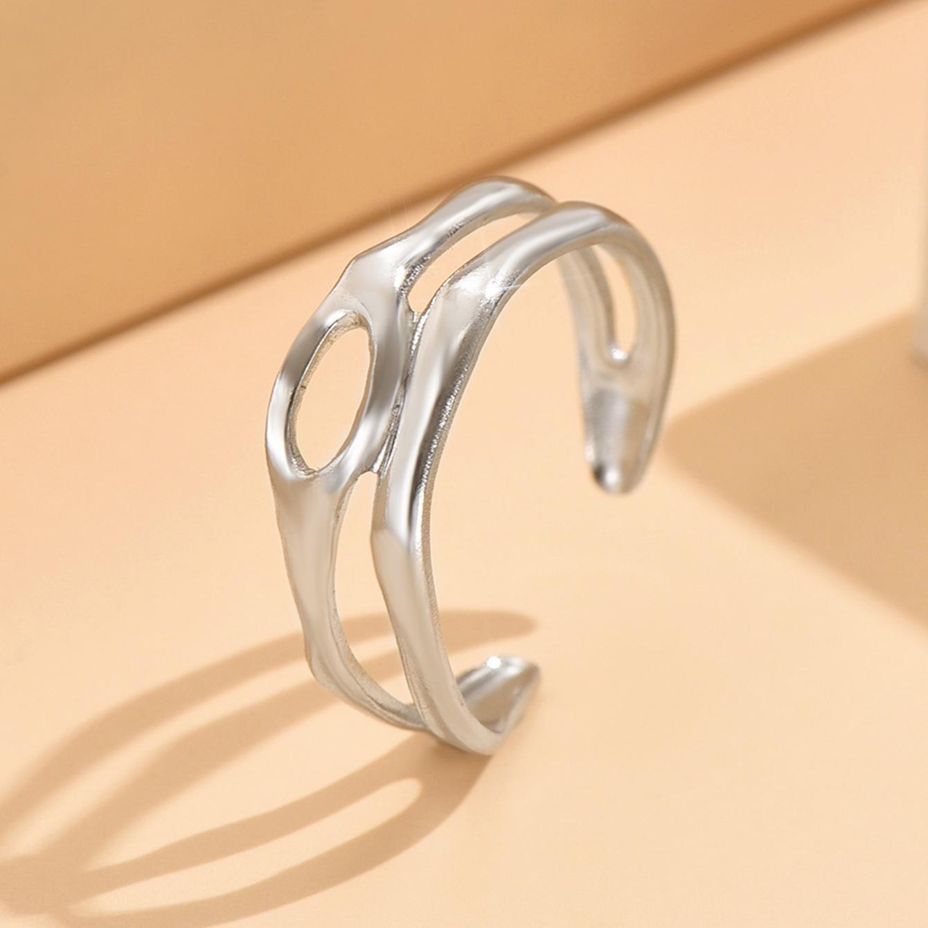 Cross-border Irregular Shaped Hollow Stainless Steel Adjustable Gold Plated Ring