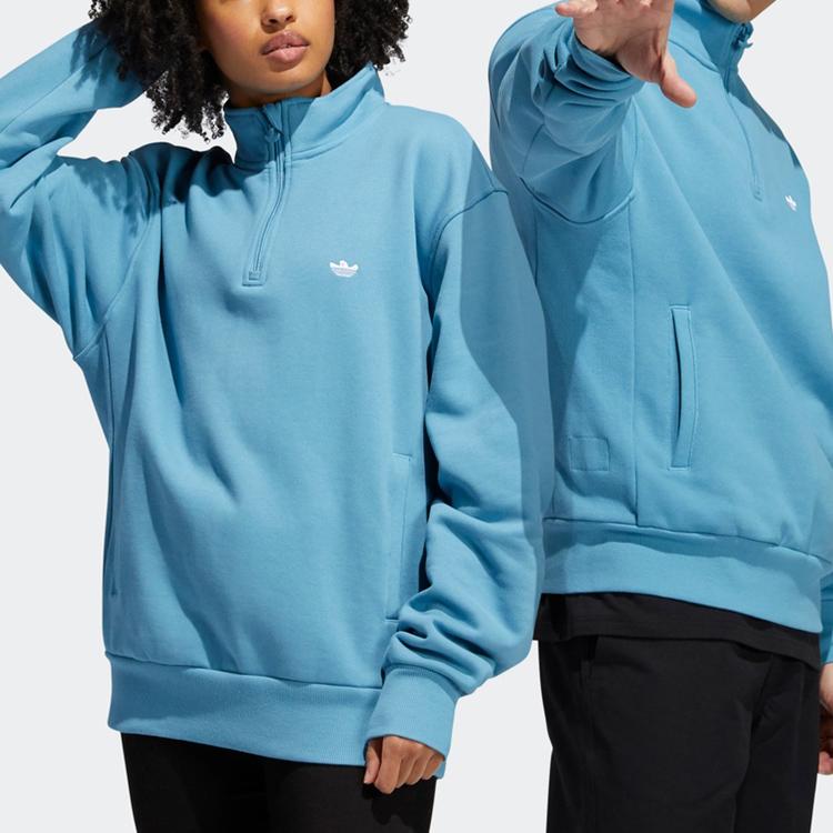 Adidas Originals Trefoil Logo Print Zip Sweatshirt Men Tops Blue GL9943