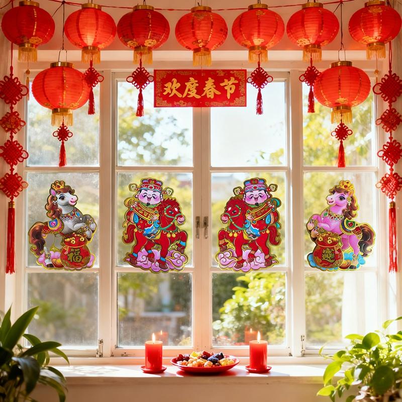 2026Chinese New Year Home Decor 3D Zodiac Horse Sticker Spring Festival Door Wall Sticker Lunar Year Window Clings New Year Gift