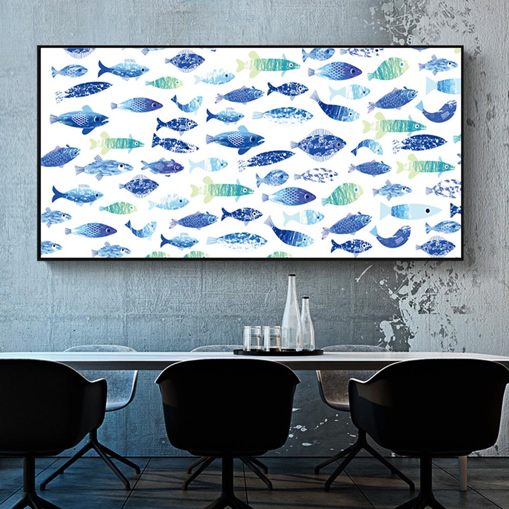 Abstract Blue Fish Picture Canvas Painting Wall Art Posters For Living Room  Nordic Picture Modern Chic Home Decor