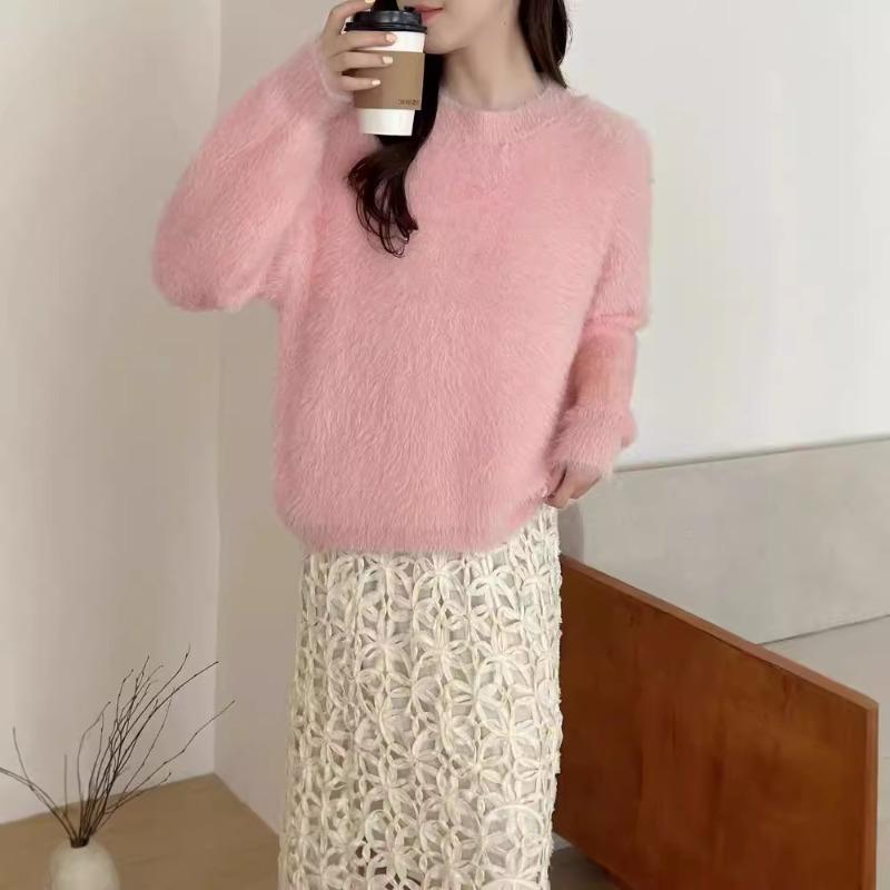 Gentle wind lazy soft waxy imitation mink fleece sweater women's pullover loose niche design sense autumn and winter temperament small man