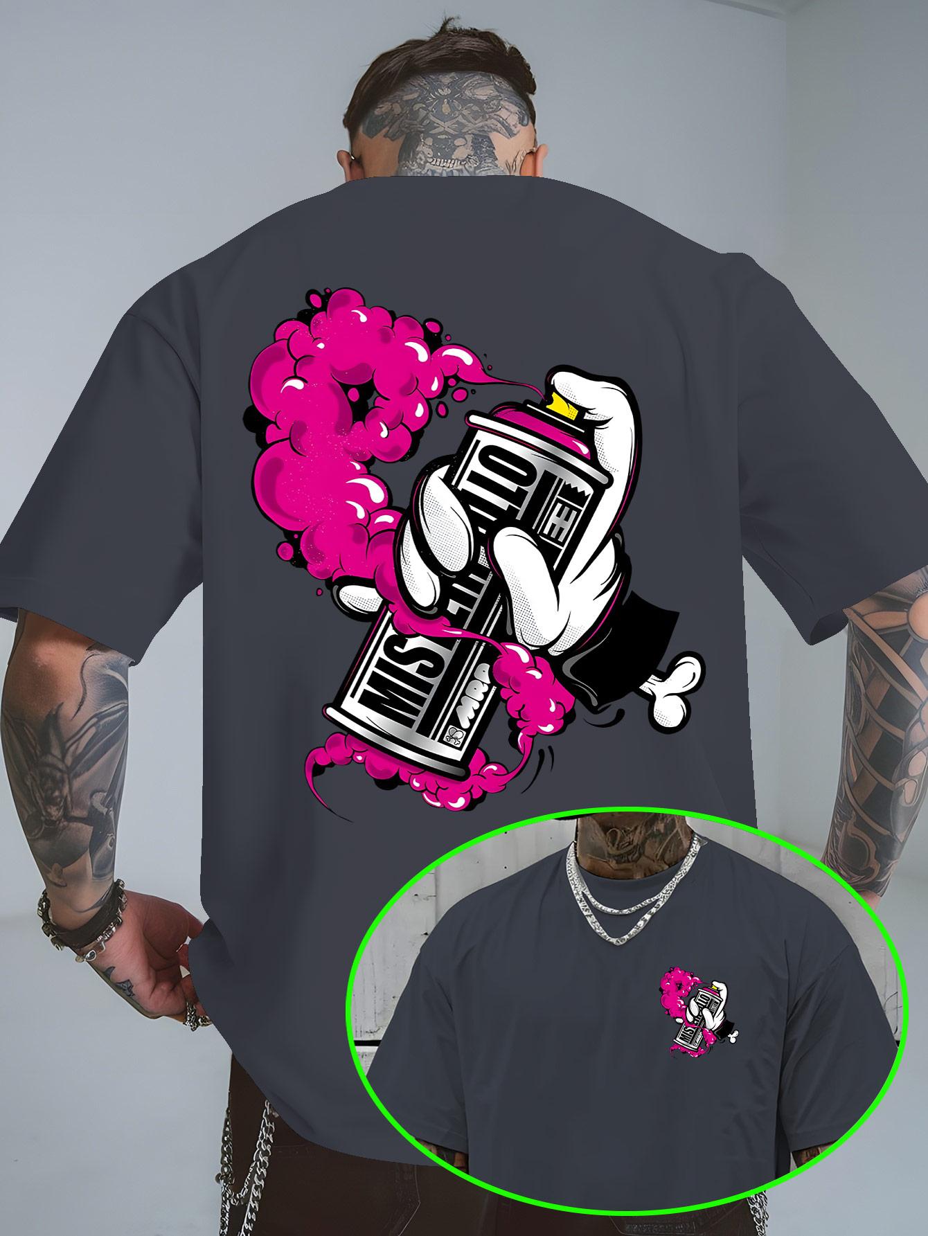 

Summer Men s Trendy Short Sleeve T-Shirt with Graffiti Spray Can Design Fashionable and Stylish! Light Stretch, Novel Summer Top 5XL різнокольоровий