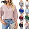 JPNTKY Women's Fashion Casual Solid Color Print V Neck Blouses & Shirts