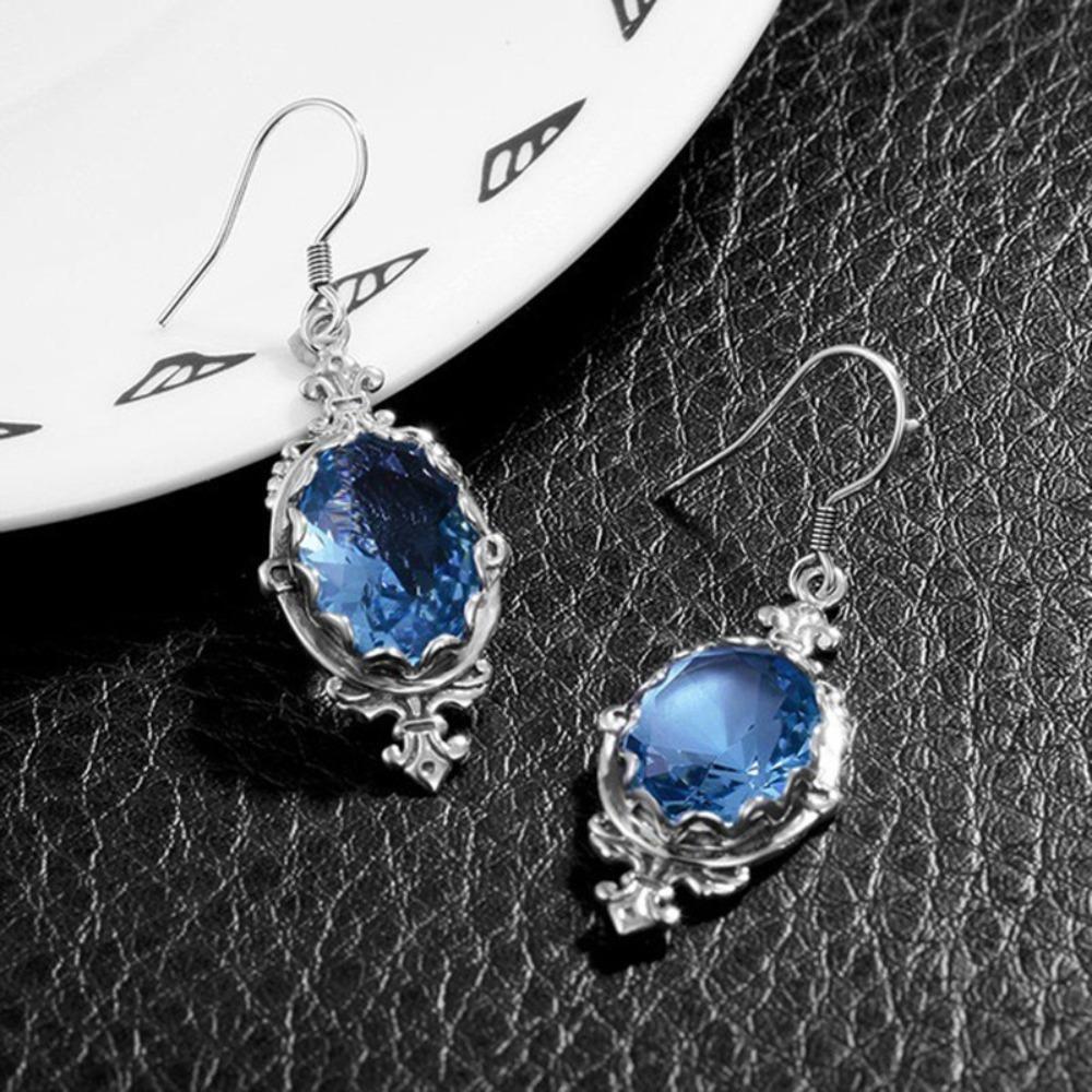 925 Silver Plated Topaz Blue Zircon Earrings Vintage Thai Silver Women Earrings Fashion Jewelry Gift