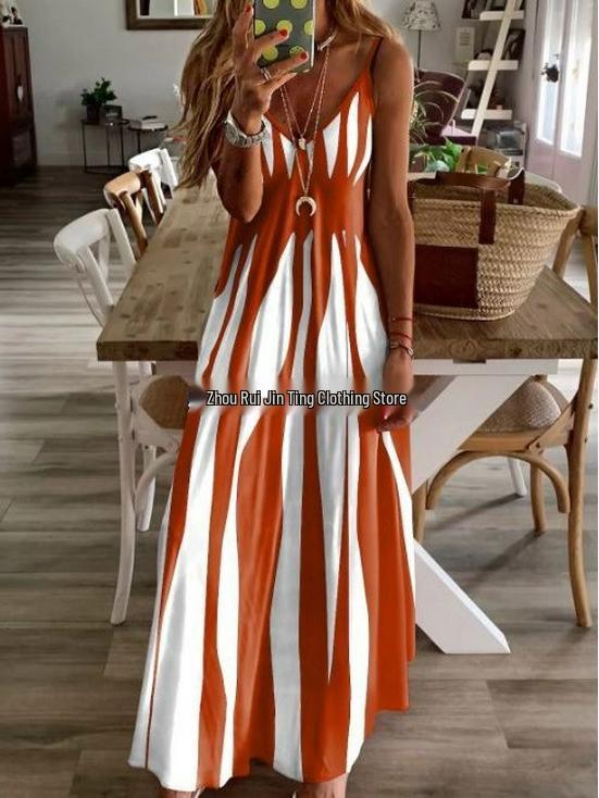 2023 Women's Summer Cross-Border Fashion Loose Color Block Camisole Dress