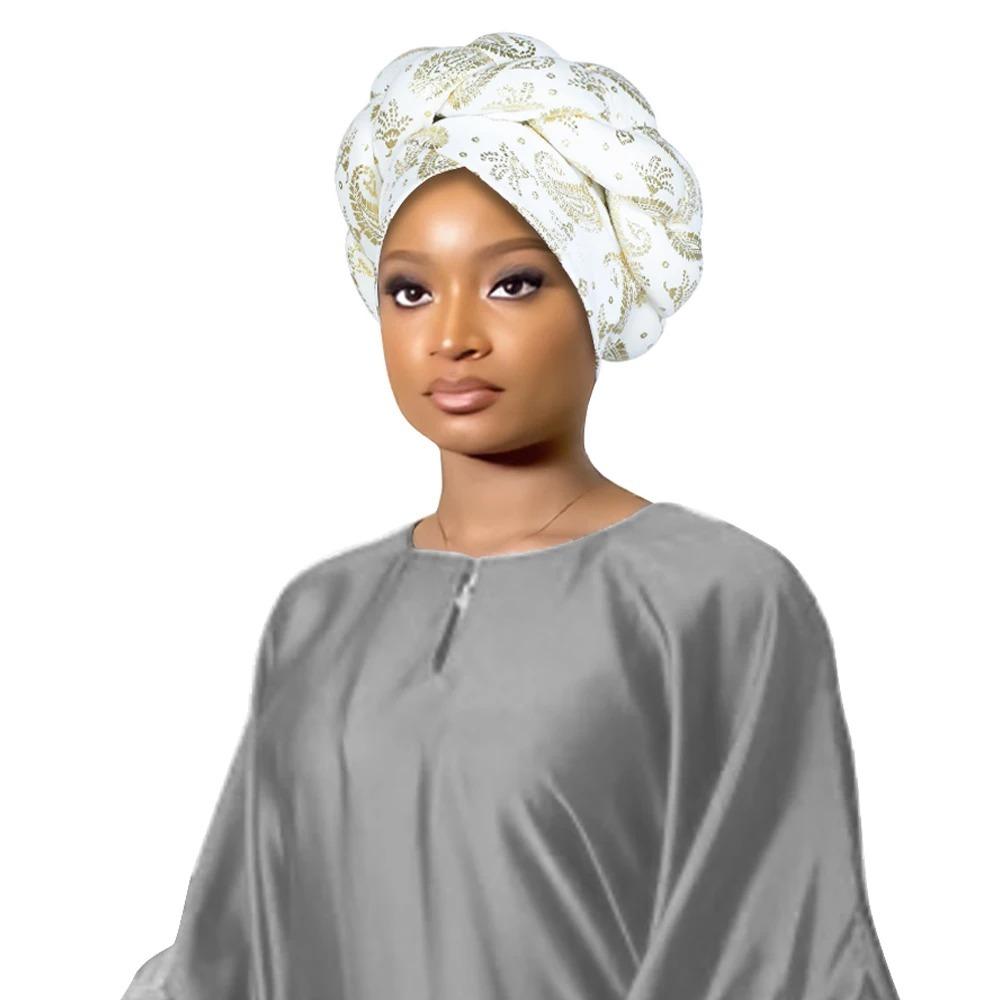 Polyester Printed Pull On Hat Gold Foil Printed Braided Headwear Fashion Women Cap Women