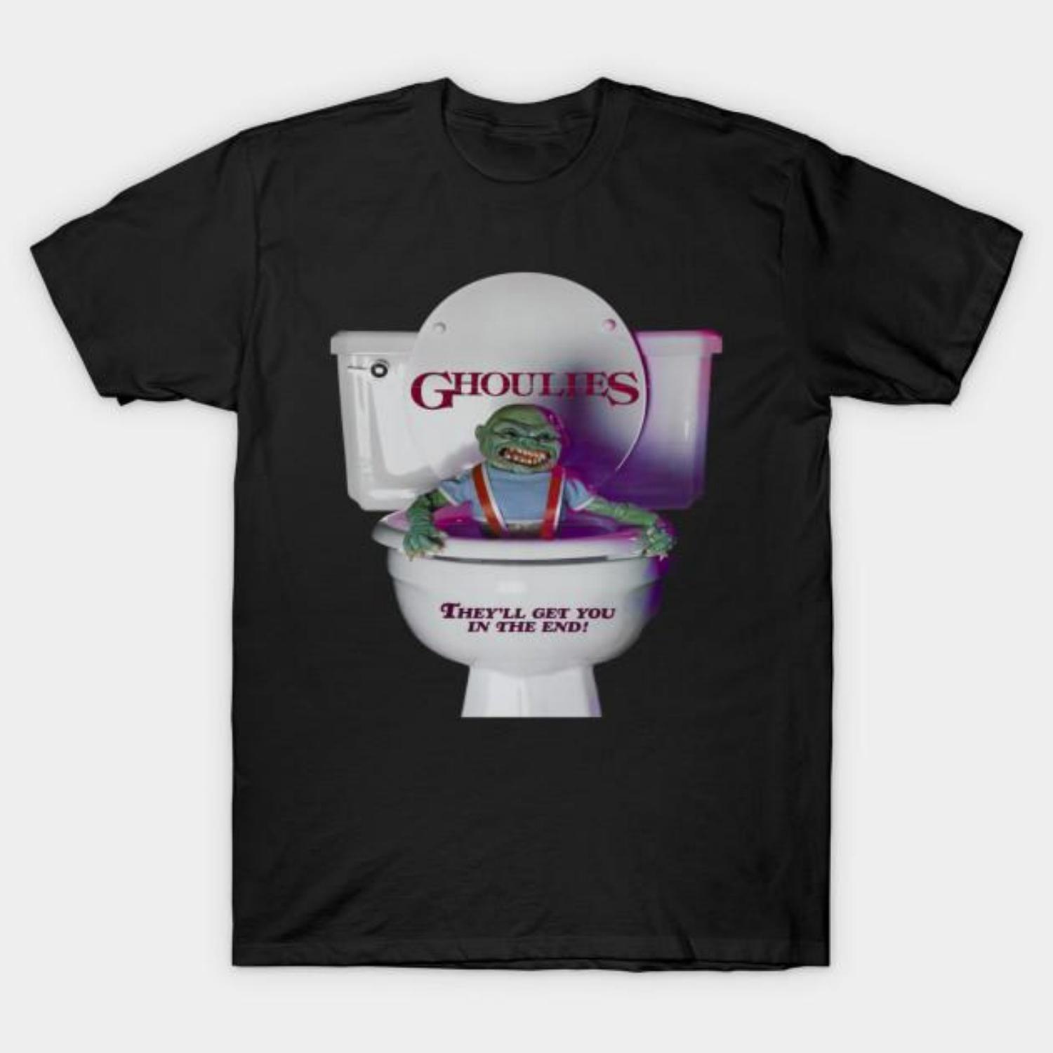 

Men Black Print T-shirt Ghoulies No-Cut Transfer Paper Print Cotton Tshirt S чёрный