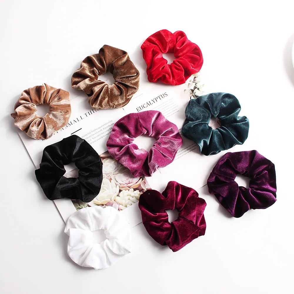 Winter Vintage Woman Large Velvet Scrunchies Elastics Hair Band Solid Hair Ties Ladies Ponytail Holder Hair Accessories
