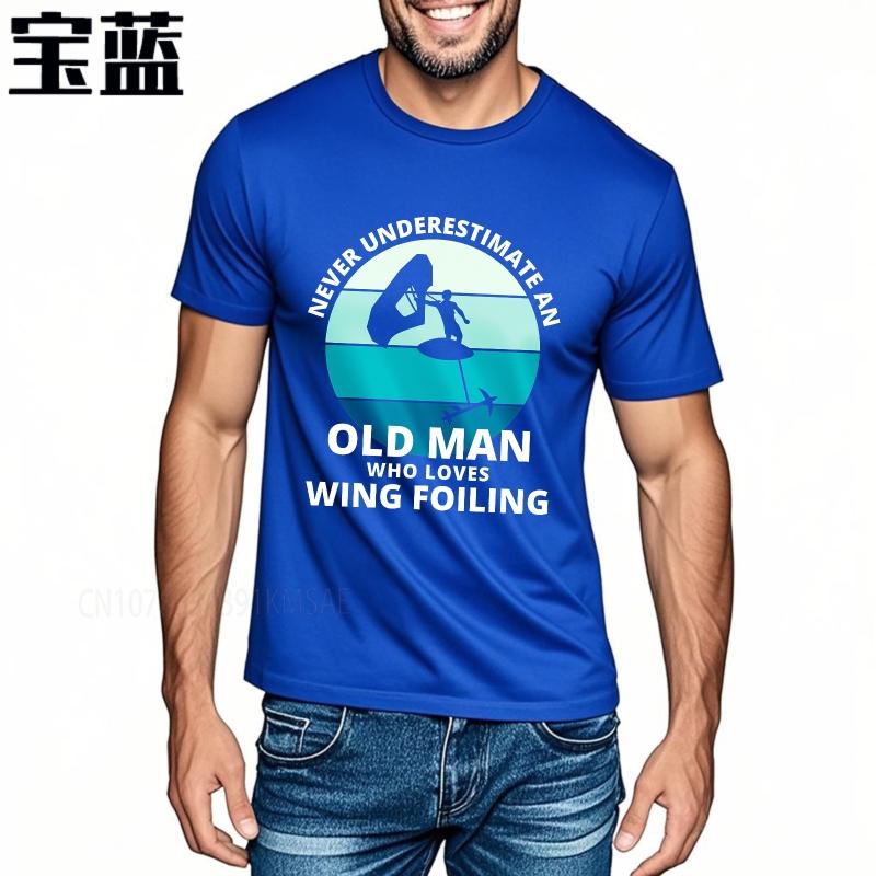 Daily Wear Summer For Men Tshirt Never Underestimate An Old Man Who Loves Wing Foiling Short Sleeve Workout O Neck Top Tees