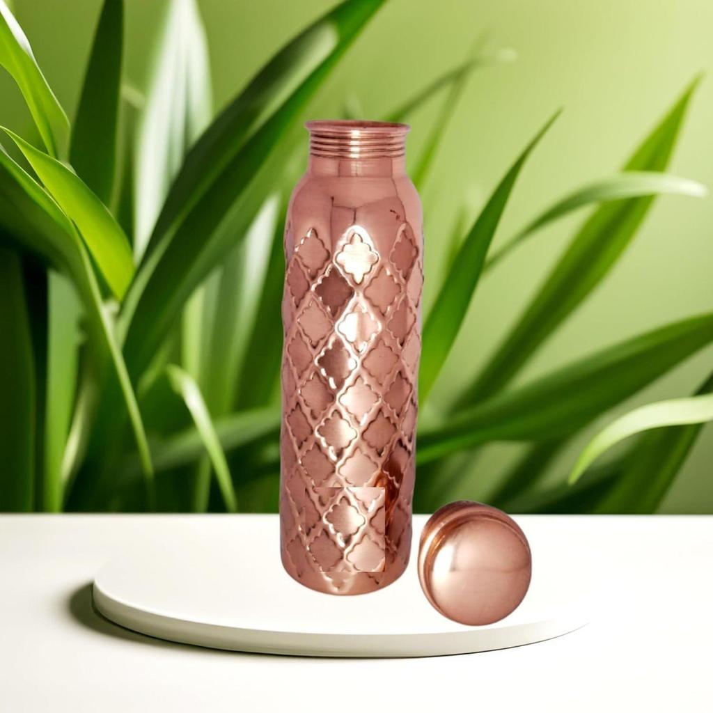Pure Copper Water Bottle 950ml | Leak-Proof Ayurvedic Drinkware | Eco-Friendly Plain Copper Bottle 1000 ml (Pack of 1)