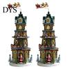 DIY Christmas Craft Accessories 2Pcs Train Music Box with Rotating Light, Snow Village Carousel Tree Ornaments Ornament, Battery/USB Powered Tabletop
