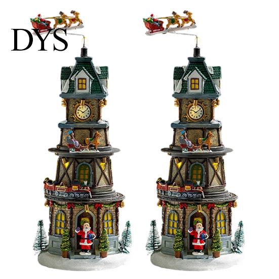 DIY Christmas Craft Accessories 2Pcs Train Music Box with Rotating Light, Snow Village Carousel Tree Ornaments Ornament, Battery/USB Powered Tabletop
